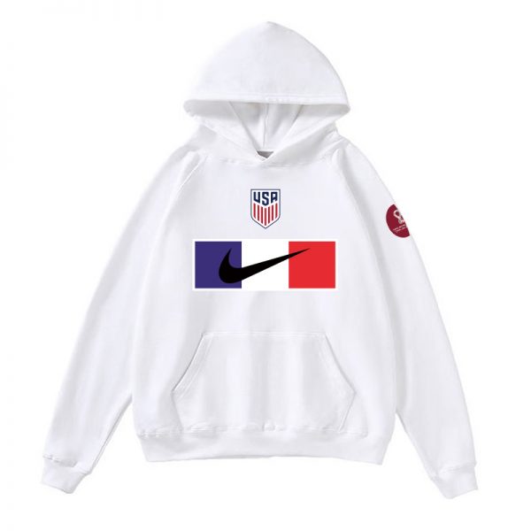 Men American World Cup Soccer Hoodie White 001