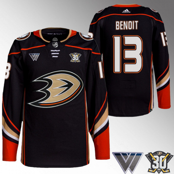 Men Anaheim Ducks #13 Simon Benoit Black 30th Anniversary Stitched Jersey