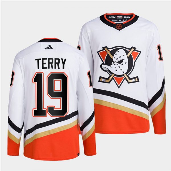 Men Anaheim Ducks #19 Troy Terry White 2022-23 Reverse Retro Stitched Jersey
