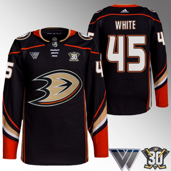 Men Anaheim Ducks #45 Colton White Black 30th Anniversary Stitched Jersey
