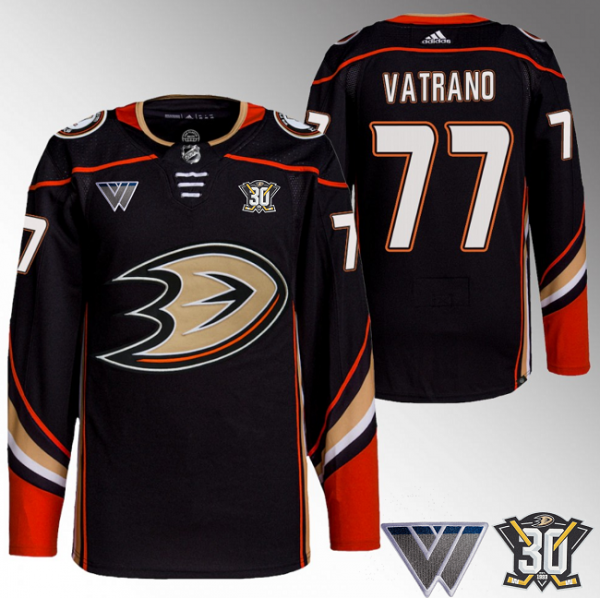 Men Anaheim Ducks #77 Frank Vatrano Black 30th Anniversary Stitched Jersey