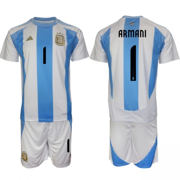 Men Argentina #1 Armani White/Blue 2024-25 Home Soccer Jersey Suit