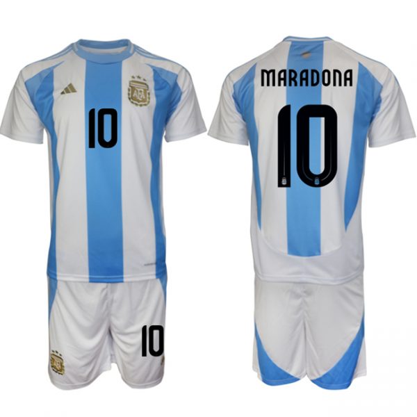 Men Argentina #10 Diego Maradona White/Blue 2024-25 Home Soccer Jersey Suit