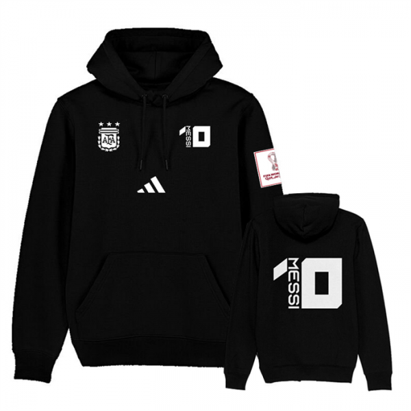 Men Argentina #10 Messi Black 2022 FIFA World Cup Soccer Hoodie