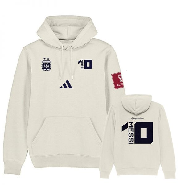 Men Argentina #10 Messi White FIFA World Cup Soccer Hoodie