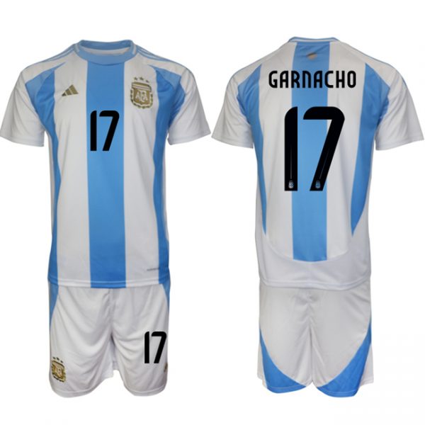 Men Argentina #17 Alejandro Garnacho White/Blue 2024-25 Home Soccer Jersey Suit
