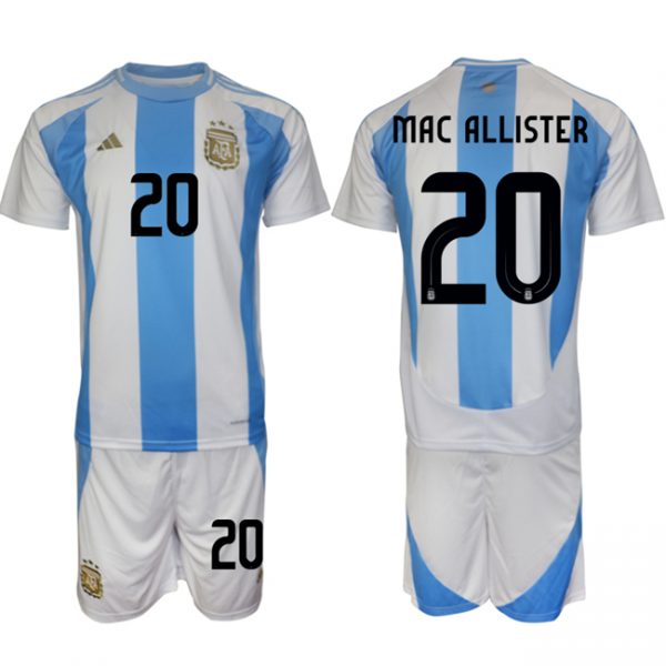 Men Argentina #20 Alexis Mac Allister White/Blue 2024-25 Home Soccer Jersey Suit
