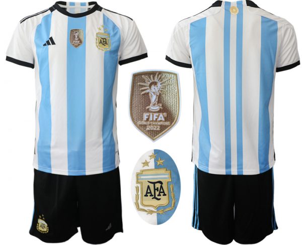 Argentina Custom White/Blue 2022 FIFA World Cup Final Winners Edition 3 Stars Home Soccer Jersey Suit