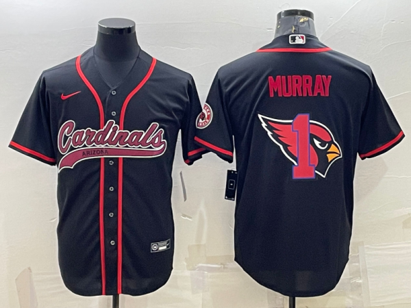 Men Arizona Cardinals #1 Kyler Murray Black Team Big Logo With Patch Cool Base Stitched Baseball Jersey