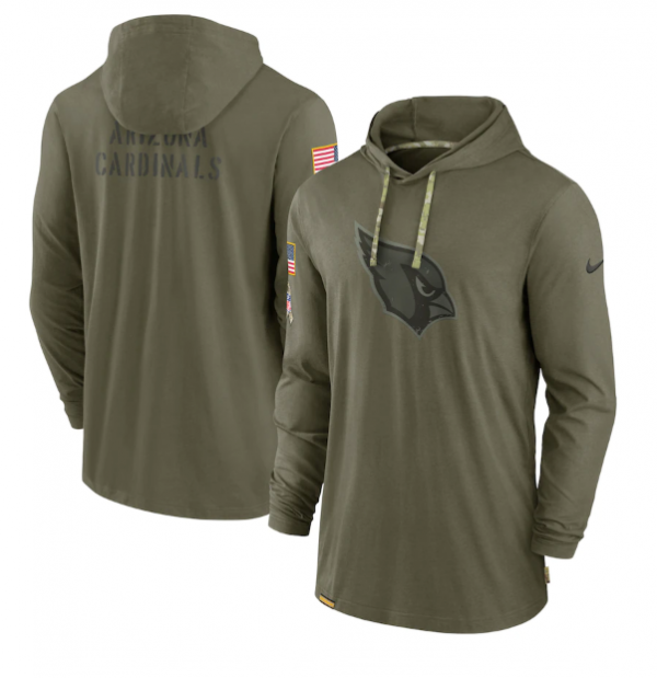 Men Arizona Cardinals 2022 Olive Salute to Service Tonal Pullover Hoodie