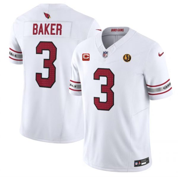 Men Arizona Cardinals #3 Budda Baker White 2023 F.U.S.E. With 4-Star C Patch And With John Madden Patch Vapor Limited Stitched Football Jersey