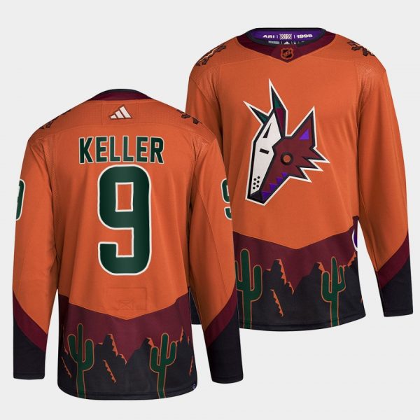Men Arizona Coyotes #9 Clayton Keller Orange 2022-23 Reverse Retro Stitched Jersey