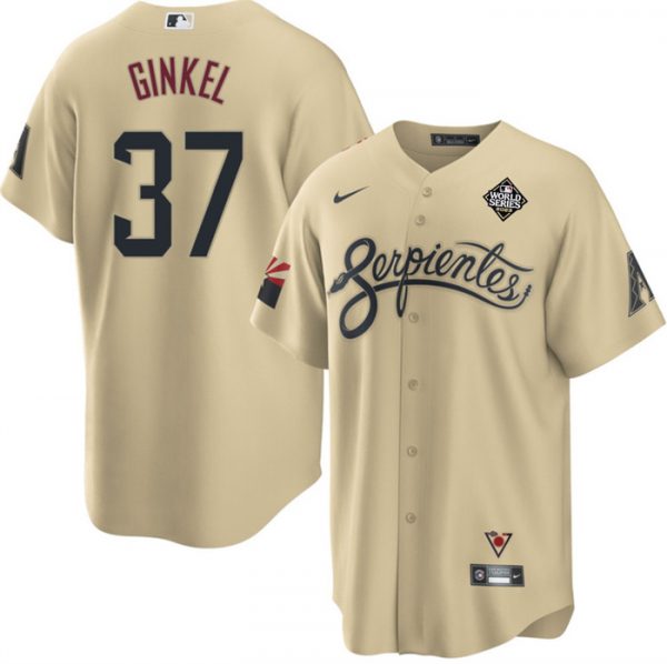 Men Arizona Diamondbacks #37 Kevin Ginkel Gold 2023 World Series City Connect Cool Base Stitched Baseball Jersey