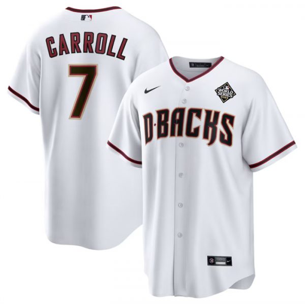 Men Arizona Diamondbacks #7 Corbin Carroll White 2023 World Series Home Cool Base Stitched Baseball Jersey