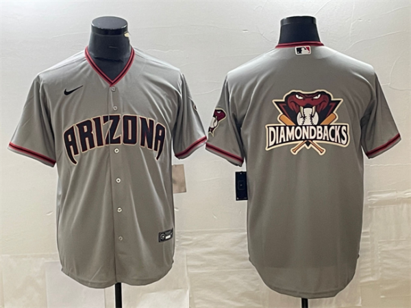 Men Arizona Diamondbacks Grey Team Big Logo Cool Base Stitched Baseball Jersey