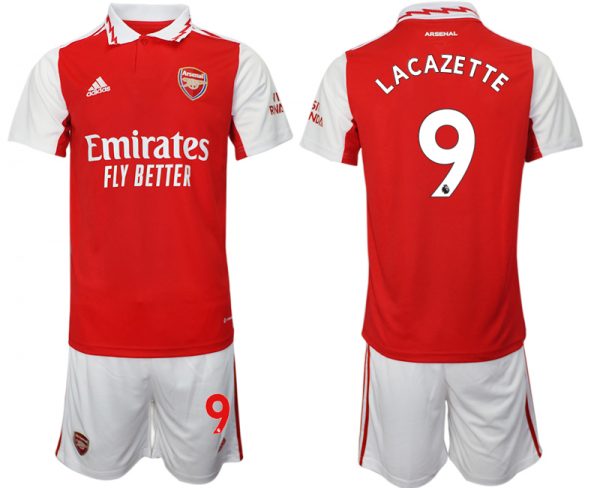Men Arsenal F.C #9 Lacazette 2023 Red Home Soccer Jersey Suit