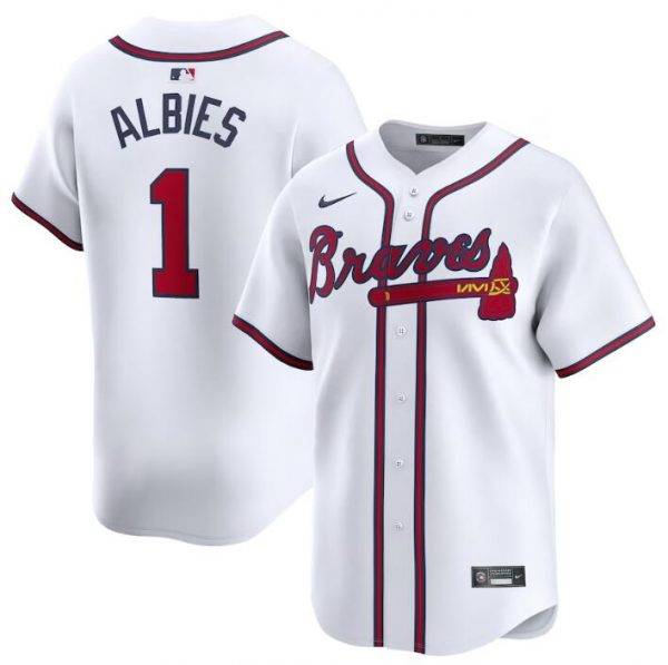 Men Atlanta Braves #1 Ozzie Albies White 2024 Home Limited Stitched Baseball Jersey