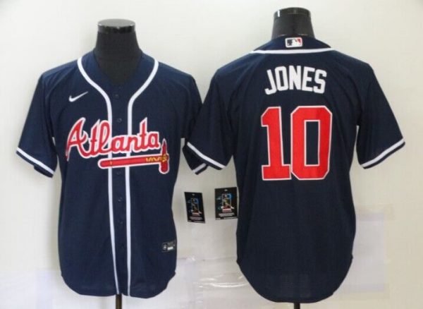 Men Atlanta Braves #10 Chipper Jones Navy Cool Base Stitched Baseball Jersey