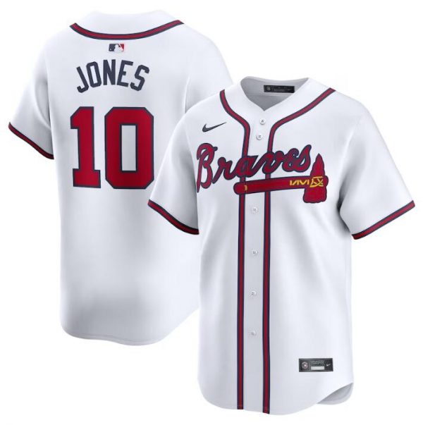 Men Atlanta Braves #10 Chipper Jones White 2024 Home Limited Stitched Baseball Jersey