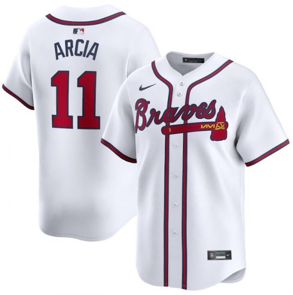 Men Atlanta Braves #11 Orlando Arcia White 2024 Home Limited Stitched Baseball Jersey