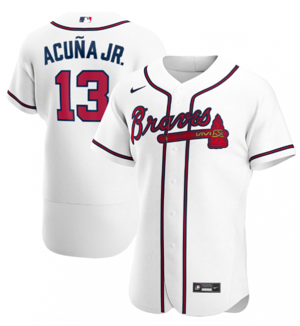 Men Atlanta Braves #13 Ronald Acuna Jr. White Flex Base Stitched Baseball Jersey