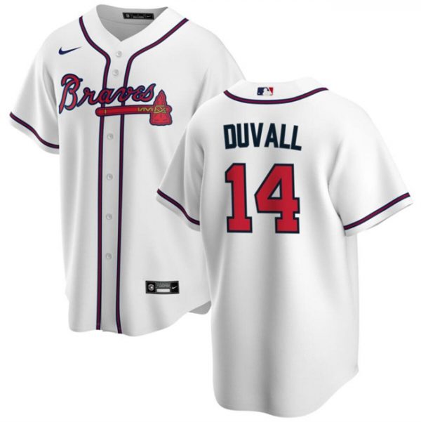 Men Atlanta Braves #14 Adam Duvall White Cool Base Stitched Baseball Jersey