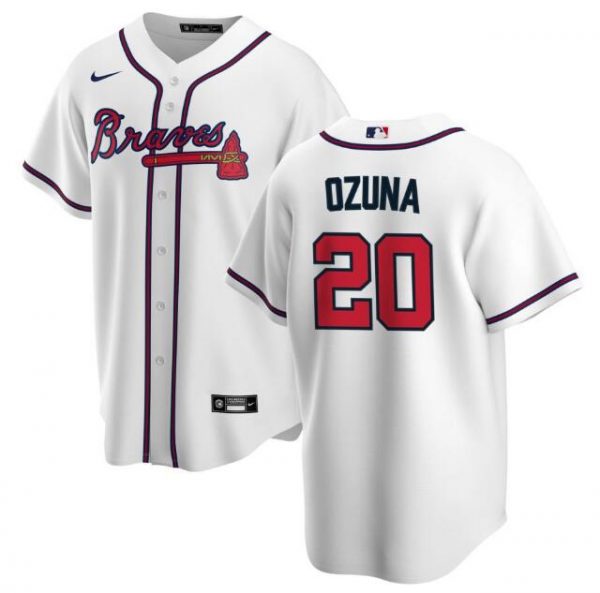 Men Atlanta Braves #20 Marcell Ozuna White Cool Base Stitched Jersey
