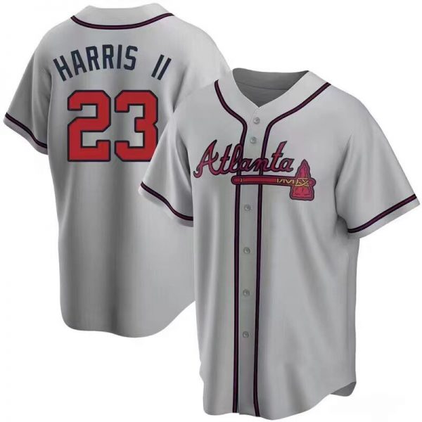 Men Atlanta Braves #23 Michael Harris II Gray Cool Base Stitched Jersey