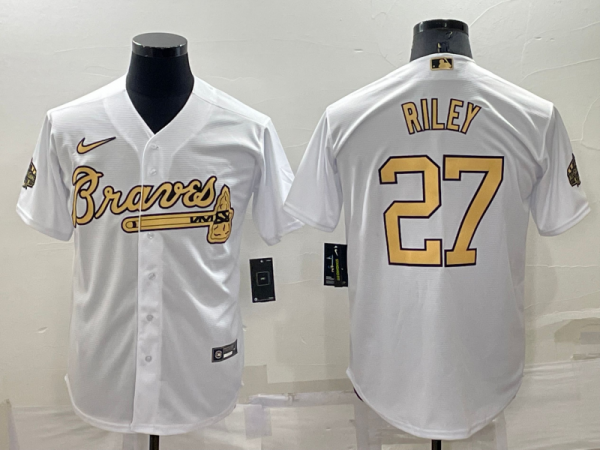 Men Atlanta Braves #27 Austin Riley 2022 All-Star White Cool Base Stitched Baseball Jersey