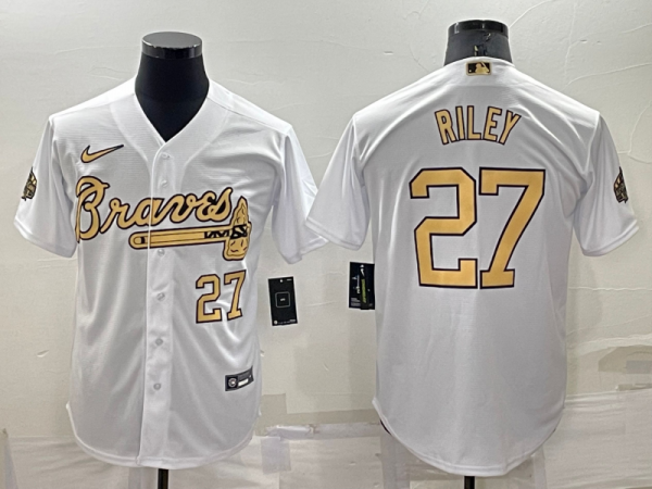 Men Atlanta Braves #27 Austin Riley 2022 All-Star White Cool Base Stitched Baseball Jersey