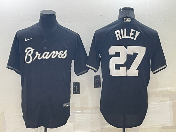 Men Atlanta Braves #27 Austin Riley Black Cool Base Stitched Baseball Jersey