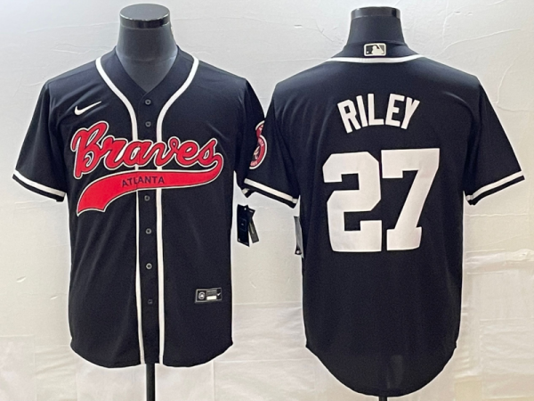 Men Atlanta Braves #27 Austin Riley Black Cool Base Stitched Baseball Jersey