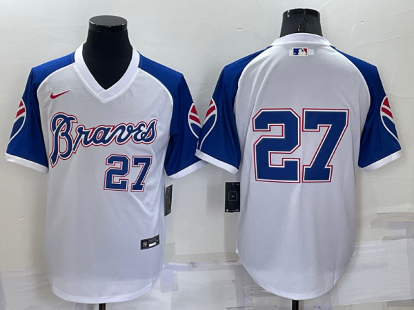 Men Atlanta Braves #27 Austin Riley White Cool Base Stitched Jersey