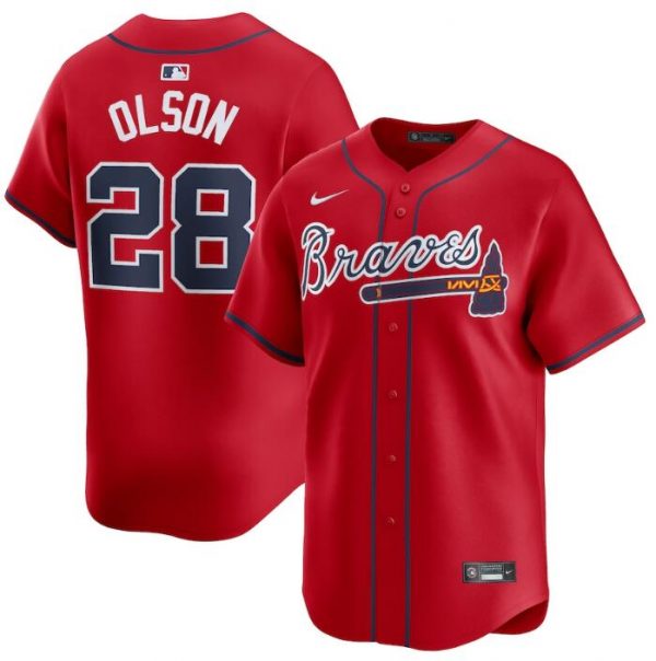 Men Atlanta Braves #28 Matt Olson Red 2024 Alternate Limited Stitched Baseball Jersey