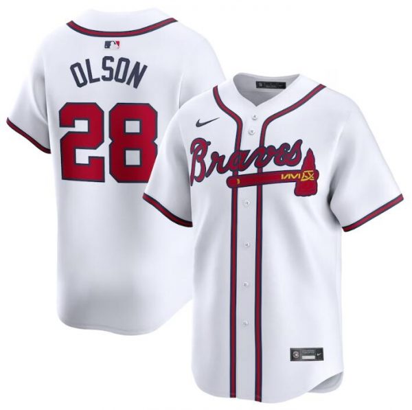 Men Atlanta Braves #28 Matt Olson White 2024 Home Limited Stitched Baseball Jersey