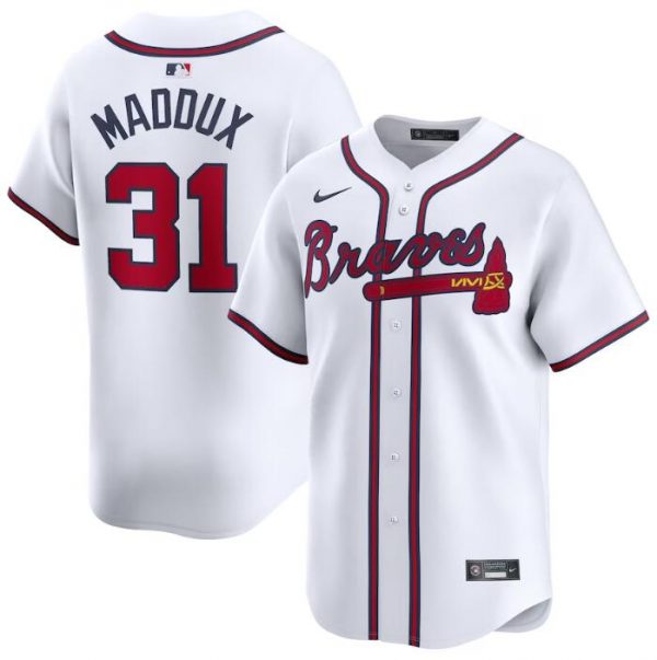 Men Atlanta Braves #31 Greg Maddux White 2024 Home Limited Stitched Baseball Jersey