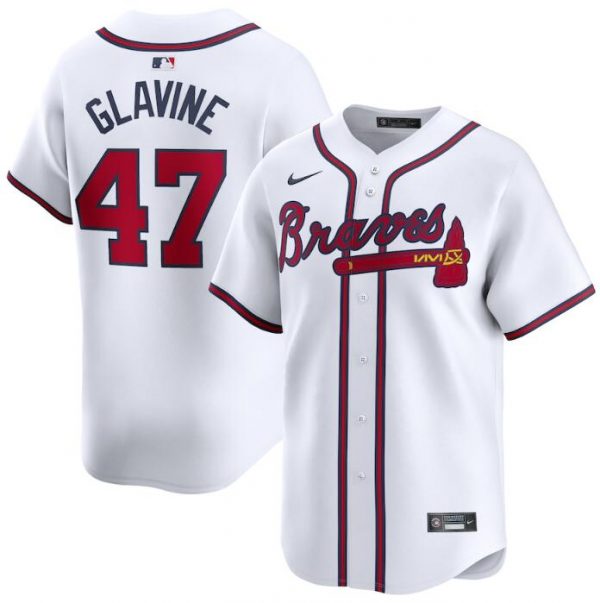 Men Atlanta Braves #47 Tom Glavine White 2024 Home Limited Stitched Baseball Jersey