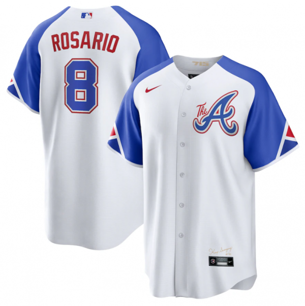 Men Atlanta Braves #8 Eddie Rosario White 2023 City Connect Cool Base Stitched Baseball Jersey