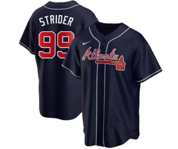Men Atlanta Braves #99 Spencer Strider Navy Cool Base Stitched Baseball Jersey