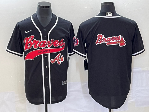 Men Atlanta Braves Black Team Big Logo Cool Base With Patch Stitched Baseball Jersey