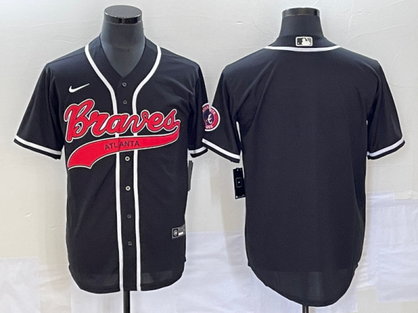 Men Atlanta Braves Blank Black Cool Base With Patch Stitched Baseball Jersey