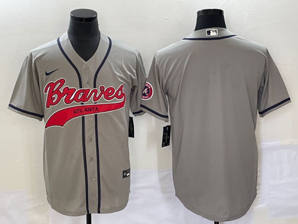 Men Atlanta Braves Blank Gray Cool Base With Patch Stitched Baseball Jersey