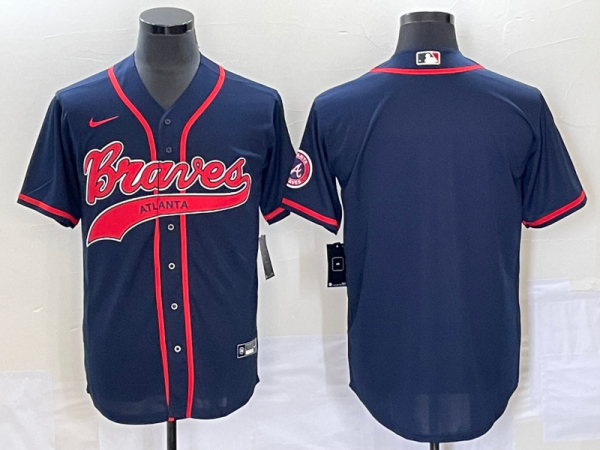 Men Atlanta Braves Blank Navy Cool Base With Patch Stitched Baseball Jersey