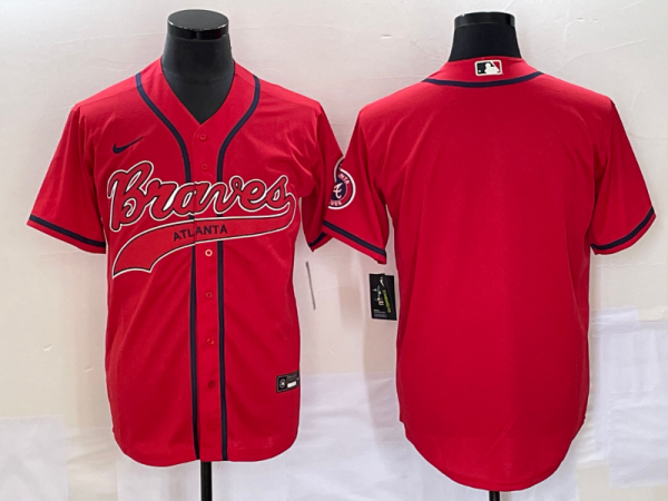 Men Atlanta Braves Blank Red Cool Base With Patch Stitched Baseball Jersey