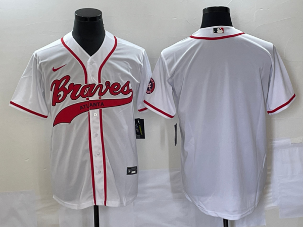 Men Atlanta Braves Blank White Cool Base With Patch Stitched Baseball Jersey