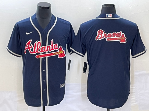 Men Atlanta Braves Navy Team Big Logo Cool Base Stitched Baseball Jersey