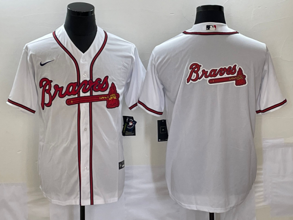 Men Atlanta Braves White Team Big Logo Cool Base Stitched Baseball Jersey