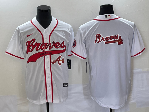 Men Atlanta Braves White Team Big Logo Cool Base With Patch Stitched Baseball Jersey