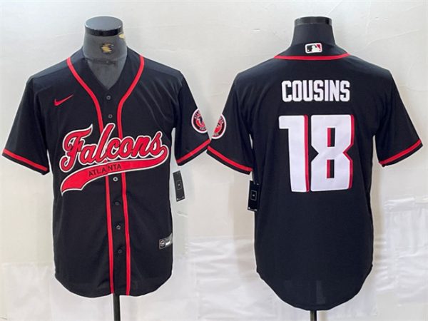 Men Atlanta Falcons #18 Kirk Cousins Black With Patch Cool Base Stitched Baseball Jersey