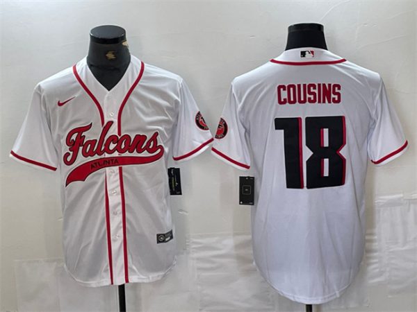 Men Atlanta Falcons #18 Kirk Cousins White With Patch Cool Base Stitched Baseball Jersey